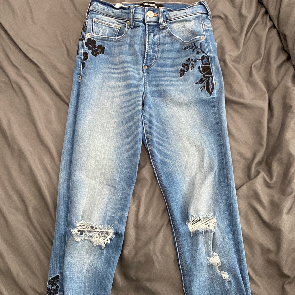 Women’s Express Jeans with Black Flower Decals